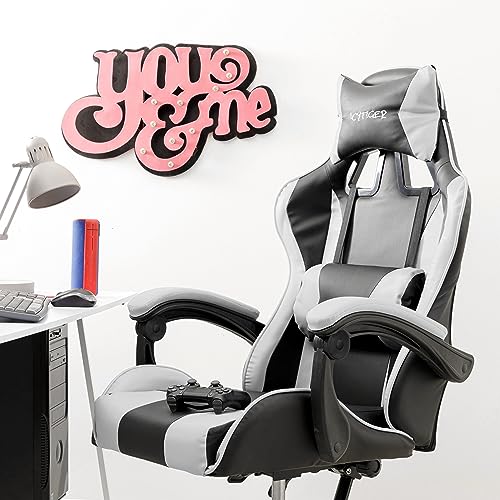 Chaise de Gaming Baroni Home Ergonomique avec Dossier Réglable, Blanc
