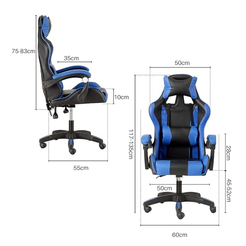 Chaise de Gaming Ergonomique Baroni Home avec Massage Lombaire, Inclinable et Réglable.