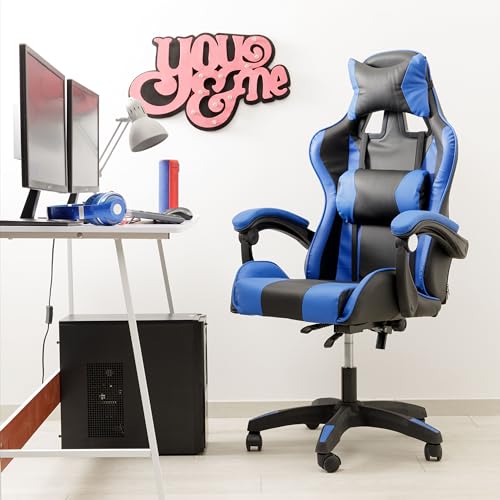 Chaise de Gaming Ergonomique Baroni Home avec Massage Lombaire, Inclinable et Réglable.