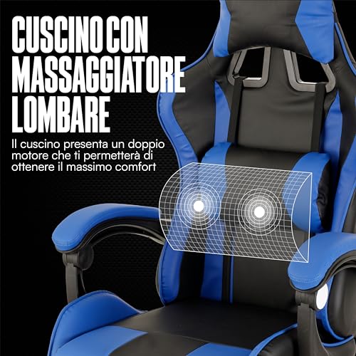 Chaise de Gaming Ergonomique Baroni Home avec Massage Lombaire, Inclinable et Réglable.