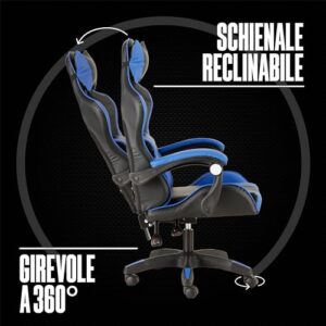 Chaise de Gaming Ergonomique Baroni Home avec Massage Lombaire, Inclinable et Réglable.