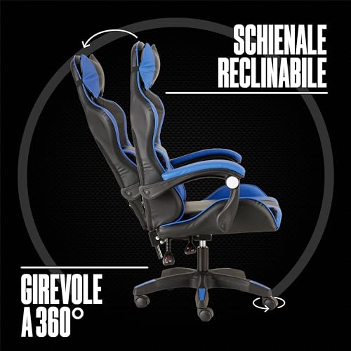 Chaise de Gaming Ergonomique Baroni Home avec Massage Lombaire, Inclinable et Réglable.