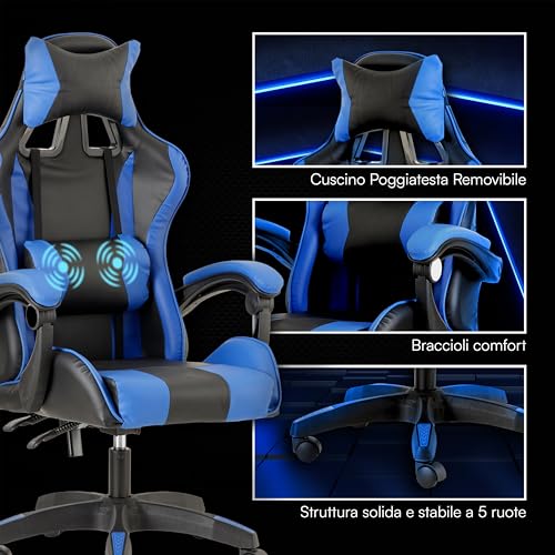 Chaise de Gaming Ergonomique Baroni Home avec Massage Lombaire, Inclinable et Réglable.
