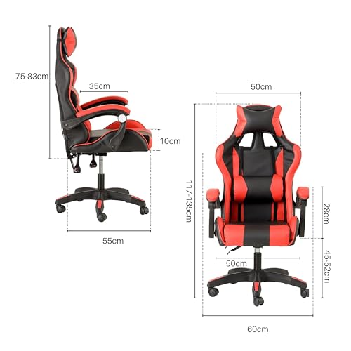 Chaise de Gaming Ergonomique Baroni Home avec Massage Lombaire Rouge 50x55x117 cm