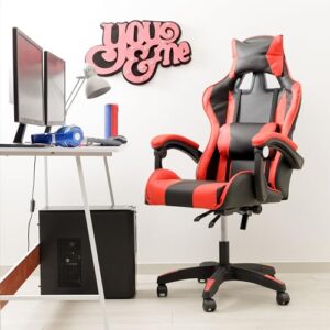 Chaise de Gaming Ergonomique Baroni Home avec Massage Lombaire Rouge 50x55x117 cm