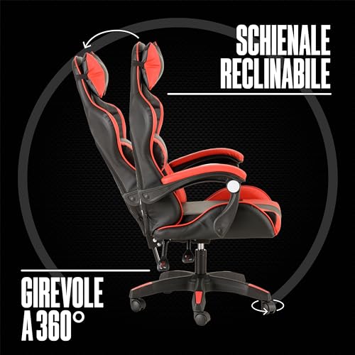 Chaise de Gaming Ergonomique Baroni Home avec Massage Lombaire Rouge 50x55x117 cm