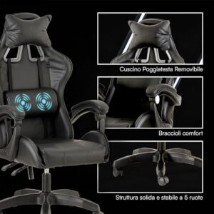 Chaise de Gaming Ergonomique Baroni Home avec Massage Lombaire et Réglages