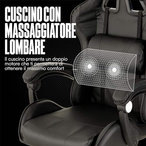 Chaise de Gaming Ergonomique Baroni Home avec Massage Lombaire et Réglages