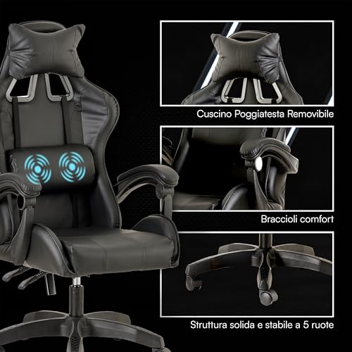 Chaise de Gaming Ergonomique Baroni Home avec Massage Lombaire et Réglages