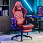 Chaise de Gaming Ergonomique Rouge, Réglable avec Repose-Pieds et Support Lombaire