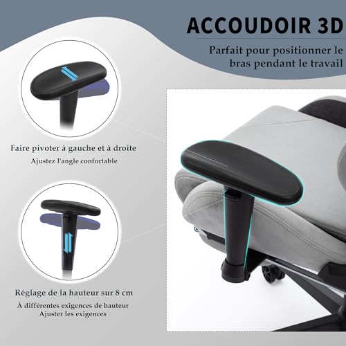 Chaise de Gaming Ergonomique STARUZI 180 kg avec Repose-Pieds – Grise