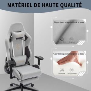 Chaise de Gaming Ergonomique STARUZI 180 kg avec Repose-Pieds – Grise