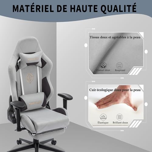 Chaise de Gaming Ergonomique STARUZI 180 kg avec Repose-Pieds – Grise