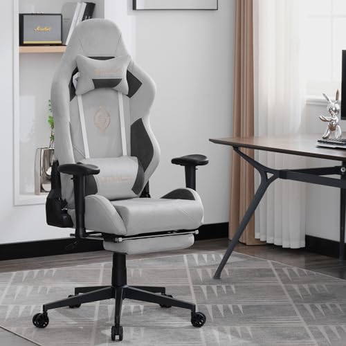 Chaise de Gaming Ergonomique STARUZI 180 kg avec Repose-Pieds – Grise
