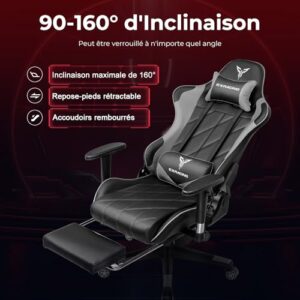 Chaise de Gaming Exracing Ergonomique Dossier Bionique Cuir Synthétique – 150 kg – Gris