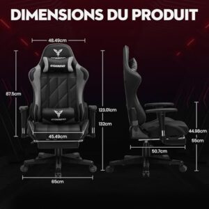 Chaise de Gaming Exracing Ergonomique Dossier Bionique Cuir Synthétique – 150 kg – Gris