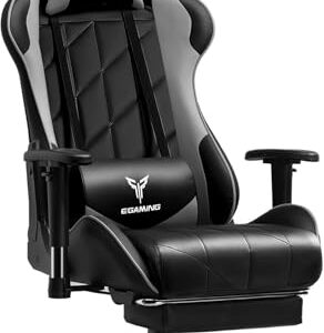 Chaise de Gaming Exracing Ergonomique Dossier Bionique Cuir Synthétique – 150 kg – Gris