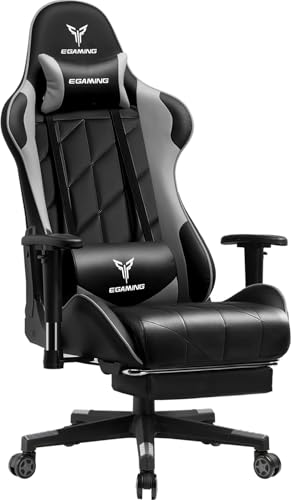 Chaise de Gaming Exracing Ergonomique Dossier Bionique Cuir Synthétique – 150 kg – Gris