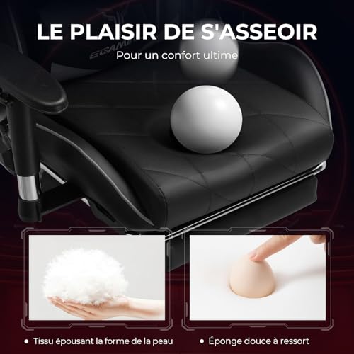 Chaise de Gaming Exracing Ergonomique Dossier Bionique Cuir Synthétique – 150 kg – Gris