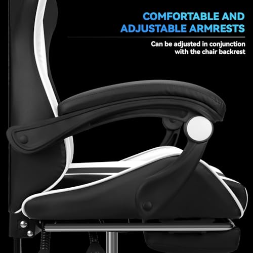Chaise de Gaming IZTOSS Ergonomique Noir et Blanc avec Dossier Réglable