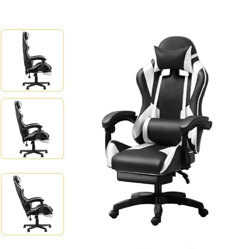 Chaise de Gaming IZTOSS Ergonomique Noir et Blanc avec Dossier Réglable