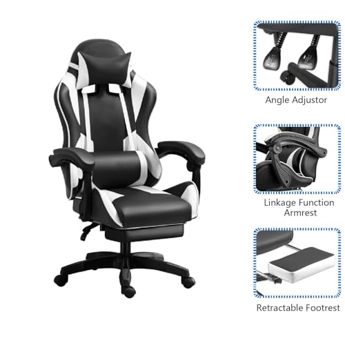 Chaise de Gaming IZTOSS Ergonomique Noir et Blanc avec Dossier Réglable