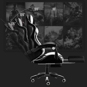 Chaise de Gaming IZTOSS Ergonomique Noir et Blanc avec Dossier Réglable