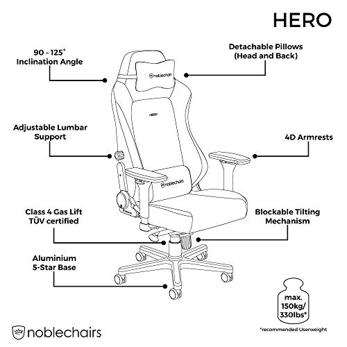Chaise de Gaming Noblechairs Hero en Cuir Véritable Noir