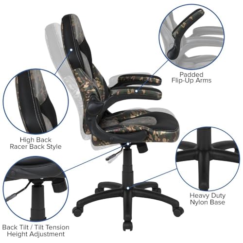 Chaise de Jeu Ergonomique Flash Furniture Camouflage avec Accoudoirs Réglables