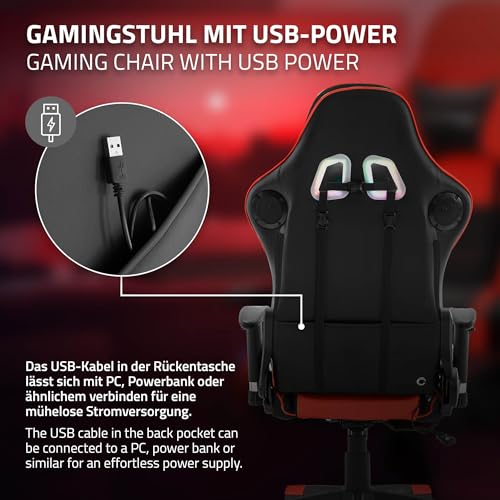 Chaise de Jeu Ergonomique ML-Design avec LED RGB et Bluetooth Rouge