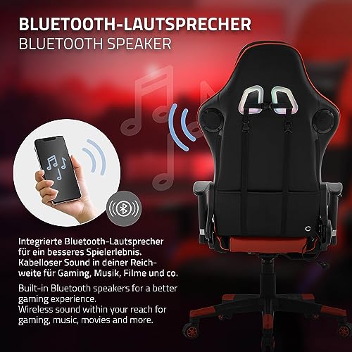 Chaise de Jeu Ergonomique ML-Design avec LED RGB et Bluetooth Rouge