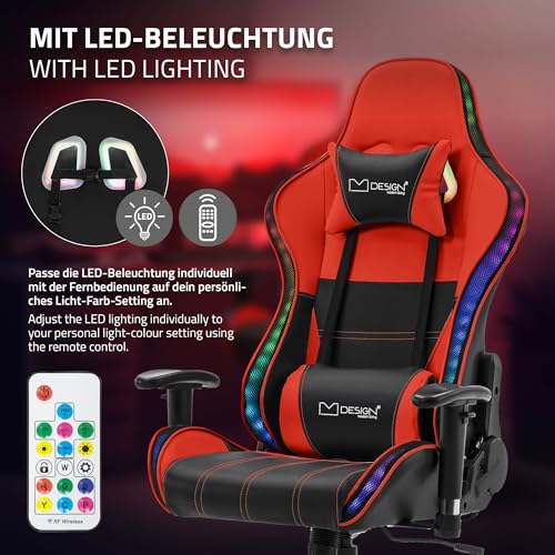 Chaise de Jeu Ergonomique ML-Design avec LED RGB et Bluetooth Rouge