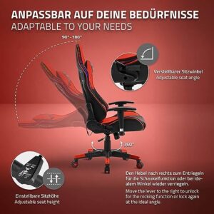 Chaise de Jeu Ergonomique ML-Design avec LED RGB et Bluetooth Rouge