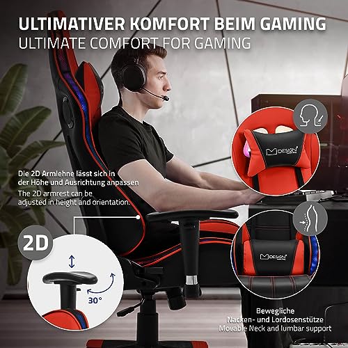 Chaise de Jeu Ergonomique ML-Design avec LED RGB et Bluetooth Rouge