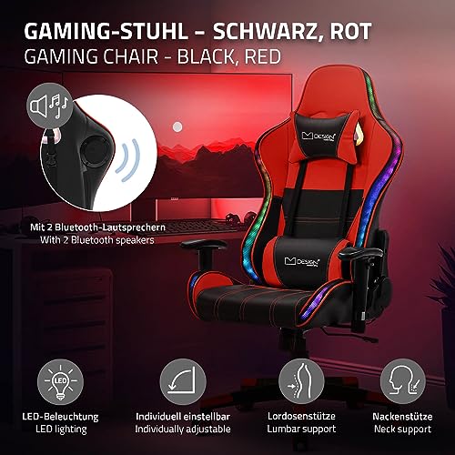 Chaise de Jeu Ergonomique ML-Design avec LED RGB et Bluetooth Rouge