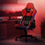 Chaise de Jeu Ergonomique ML-Design avec LED RGB et Bluetooth Rouge