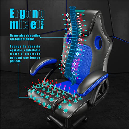 Chaise de Jeu Ergonomique Play Haha en Cuir Bleu – Chaise Bureau et Ordinateur