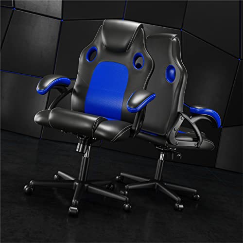 Chaise de Jeu Ergonomique Play Haha en Cuir Bleu – Chaise Bureau et Ordinateur