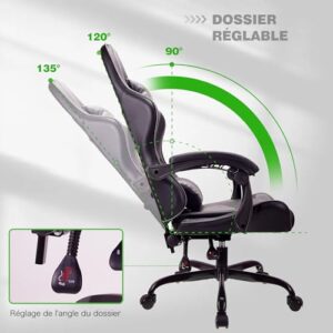 Chaise de Jeu Ergonomique T-THREE en Cuir avec Appui-Tête et Soutien Lombaire