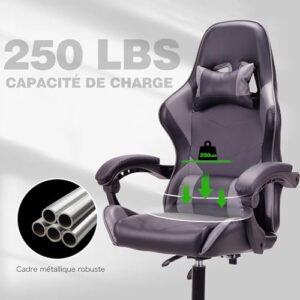 Chaise de Jeu Ergonomique T-THREE en Cuir avec Appui-Tête et Soutien Lombaire