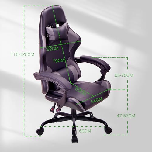 Chaise de Jeu Ergonomique T-THREE en Cuir avec Appui-Tête et Soutien Lombaire