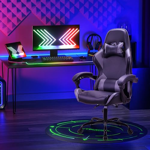 Chaise de Jeu Ergonomique T-THREE en Cuir avec Appui-Tête et Soutien Lombaire