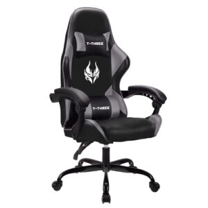 Chaise de Jeu Ergonomique T-THREE en Cuir avec Appui-Tête et Soutien Lombaire
