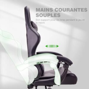 Chaise de Jeu Ergonomique T-THREE en Cuir avec Appui-Tête et Soutien Lombaire