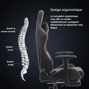 Chaise de Jeu STARUZI Ergonomique avec Repose-Pieds et Accoudoirs Réglables
