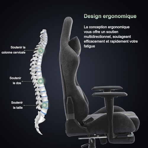 Chaise de Jeu STARUZI Ergonomique avec Repose-Pieds et Accoudoirs Réglables