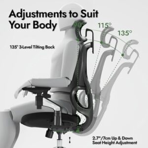Chaise de bureau ergonomique LarkLeaves avec accoudoirs 4D et soutien lombaire