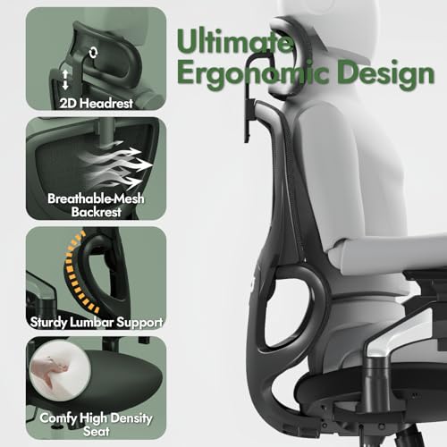 Chaise de bureau ergonomique LarkLeaves avec accoudoirs 4D et soutien lombaire