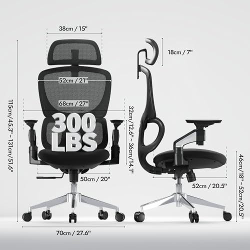Chaise de bureau ergonomique LarkLeaves avec accoudoirs 4D et soutien lombaire