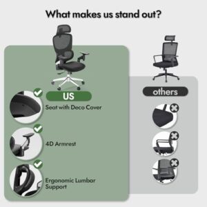Chaise de bureau ergonomique LarkLeaves avec accoudoirs 4D et soutien lombaire